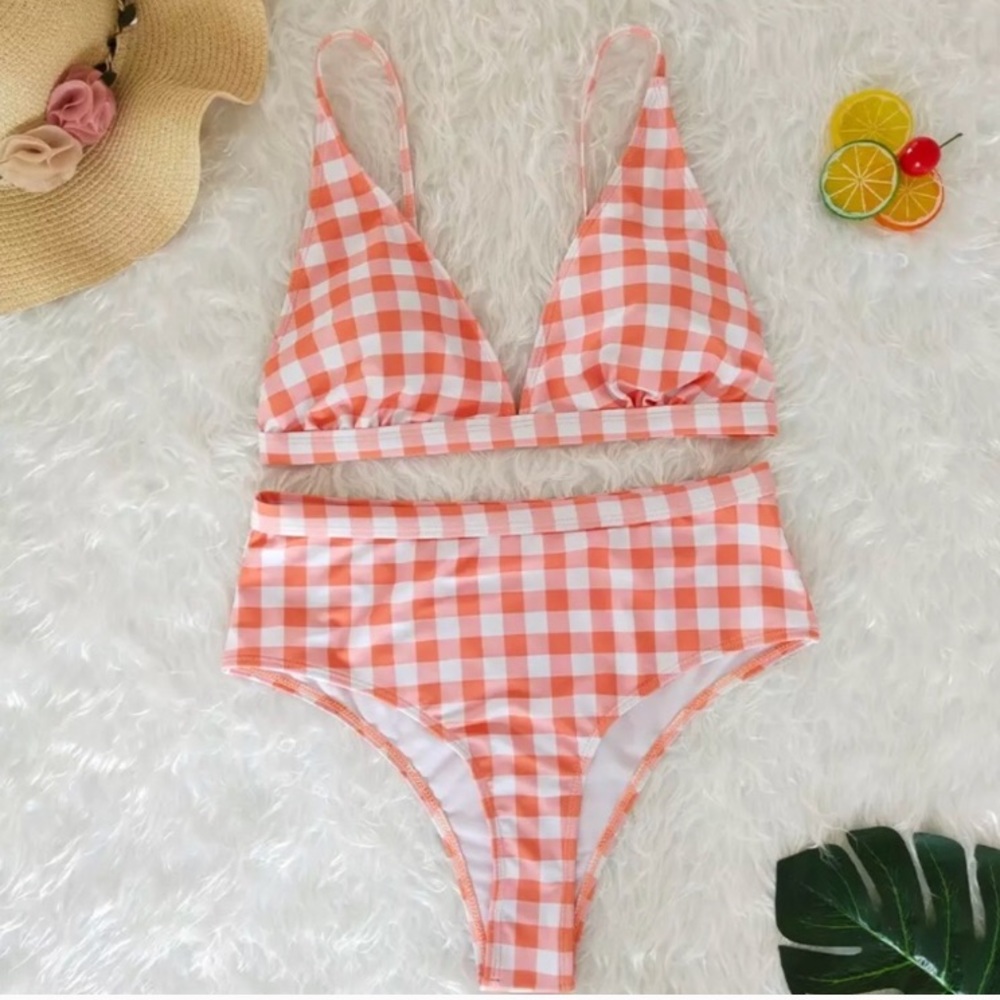 SOLD OUT CLEARANCE Gingham Checkered Retro High Waist Bikini Swimsuit - Picture 3 of 4